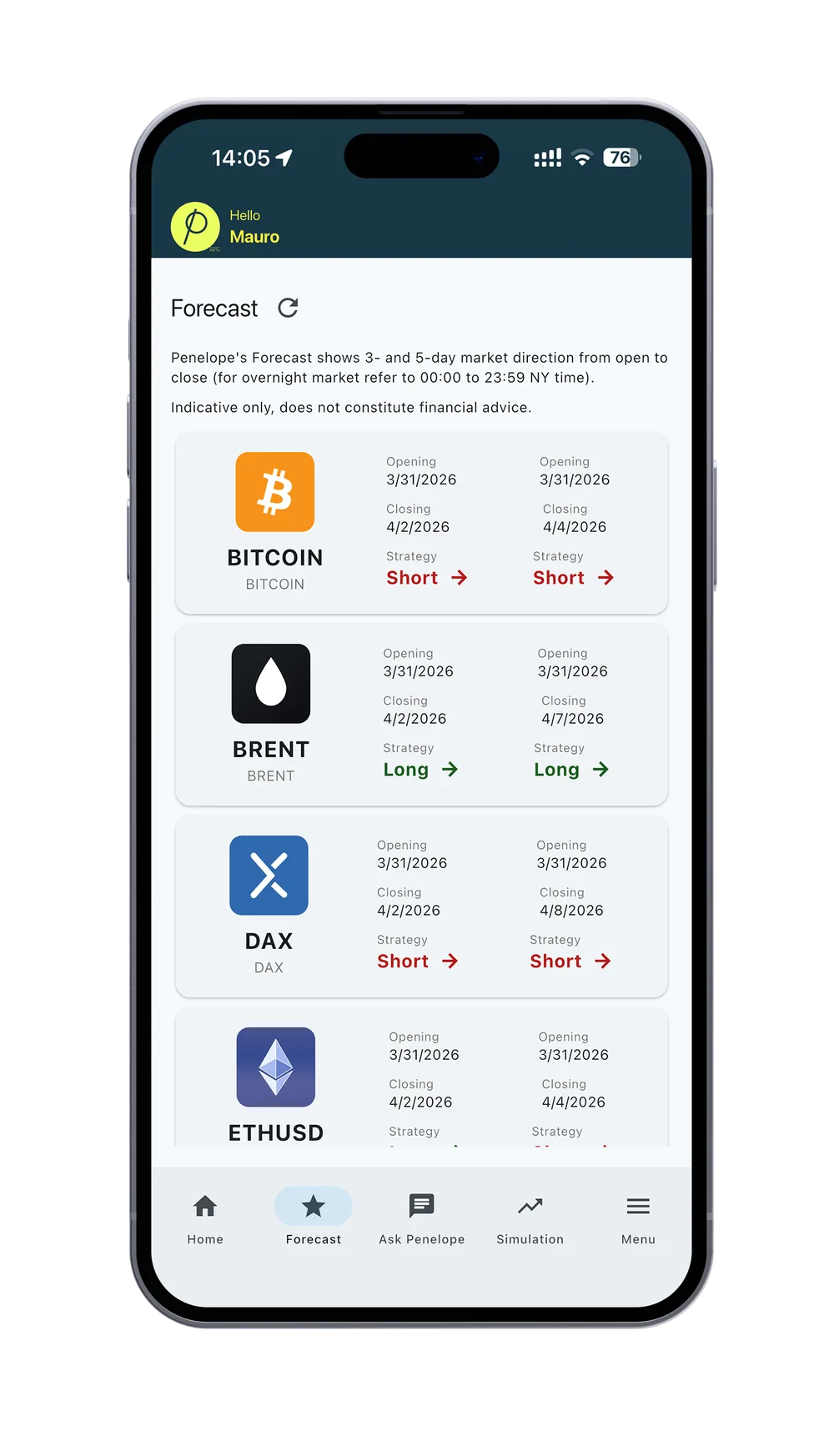 L’app Penelope su smartphone